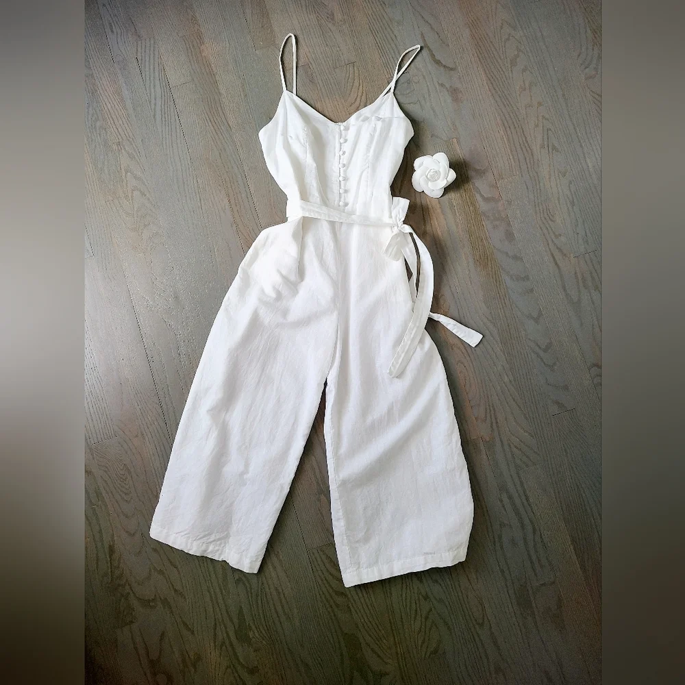 Banana Republic Wide Leg Cropped Linen Jumpsuit